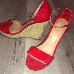 Red wedge sandals from Express. Size 7, wedge height: 5”